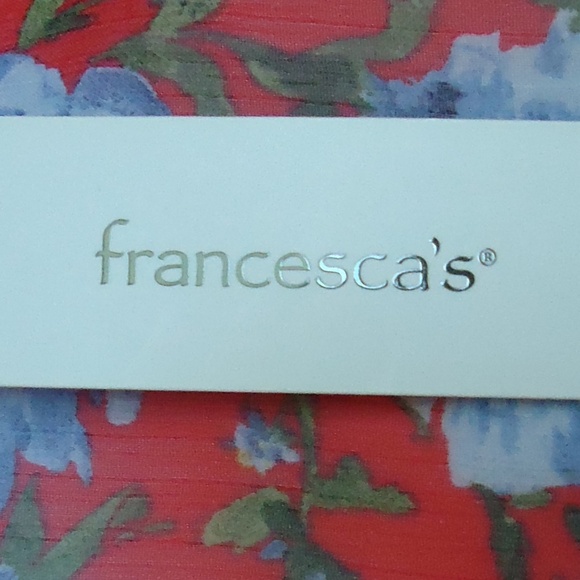 Francesca's Women's Red Floral Long Sleeve Wrap Dress Cocktail Blue Flowers - Picture 8 of 12